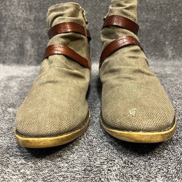 Blowfish Boot Ankle Brown Burlap Canvas Leather Strap Zip Women’s Size 10 - Picture 4 of 15